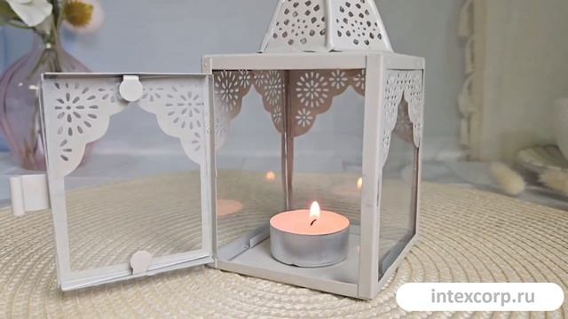 Декоративный подсвечник-фонарь МАГРИБ, металл, стекло, бежевый, 17 см, A65006000-3