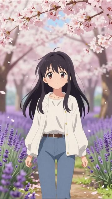 Весеннее вдохновение: прогулка под цветущими вишнями #аниме #природа #весна #красота