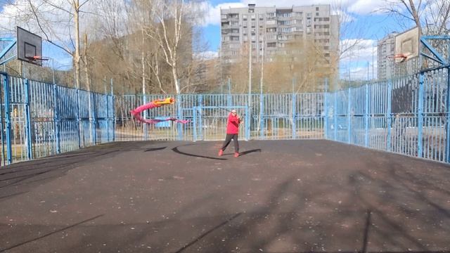 Упражнения с 9-ти метровой лентой Дракона на телескопическом шесте