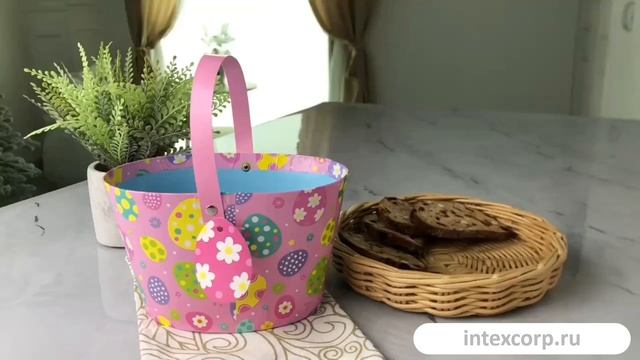 Декоративная пасхальная корзина ЯРКАЯ ПАСХА, бумага, розовая, 20х12 см, KBD000080-1