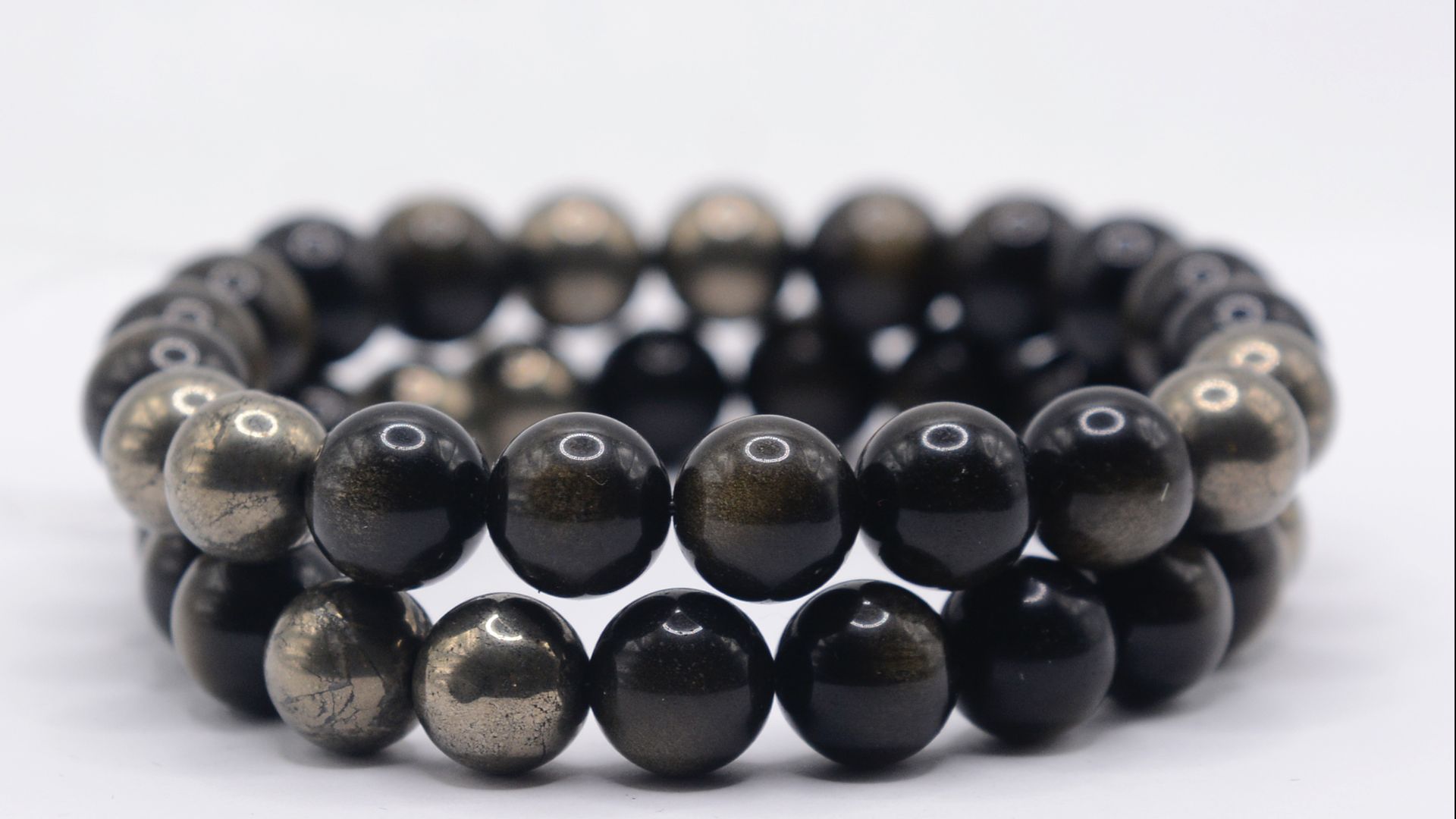 Браслет Обсидиан золотистый (Мексика) и Пренит (Африка)