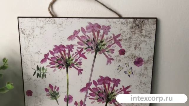 Декоративное настенное панно ОКОШКО В ЛЕТО： ФЛОКСЫ, дерево, 24х24 см, 879869-1