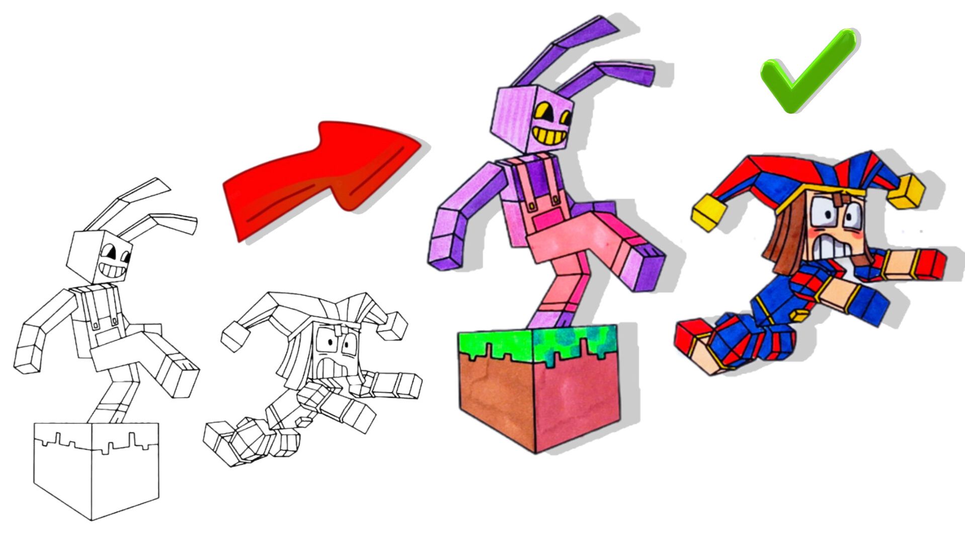 Майнкрафт + Цифровой Цирк! 🎮 Раскрашиваем Помни и Джекса в стиле Minecraft