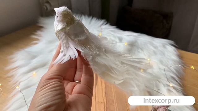 Декоративная птичка ЖЕМЧУЖНЫЕ ПЁРЫШКИ на клипсе, перо, 19 см, MC40121