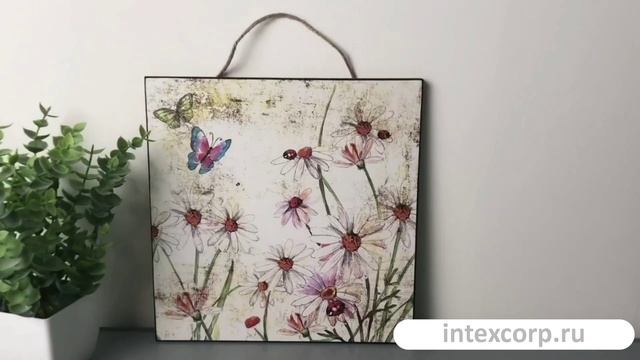 Декоративное настенное панно ОКОШКО В ЛЕТО： РОМАШКИ, дерево, 24х24 см, 879869-3