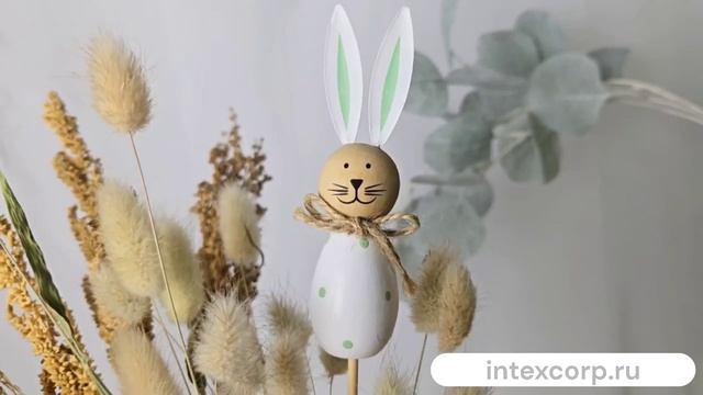 Пасхальный кролик на палочке УШАСТЫЙ ПОЗИТИВЧИК, дерево, салатовый с белым, 34 см, 22-196R-1