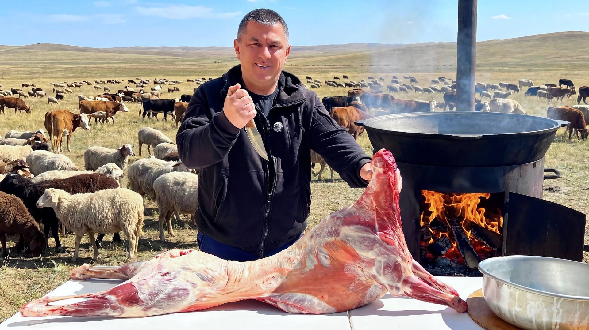 АРСЛАН из КАЛМЫКИИ ПОДАРИЛ ЦЕЛОГО БАРАНА! Такого мы не ожидали! Готовим на костре.