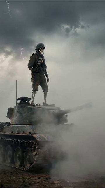 Скелет на танке: мрачный символ войны #война #мрак #ужас