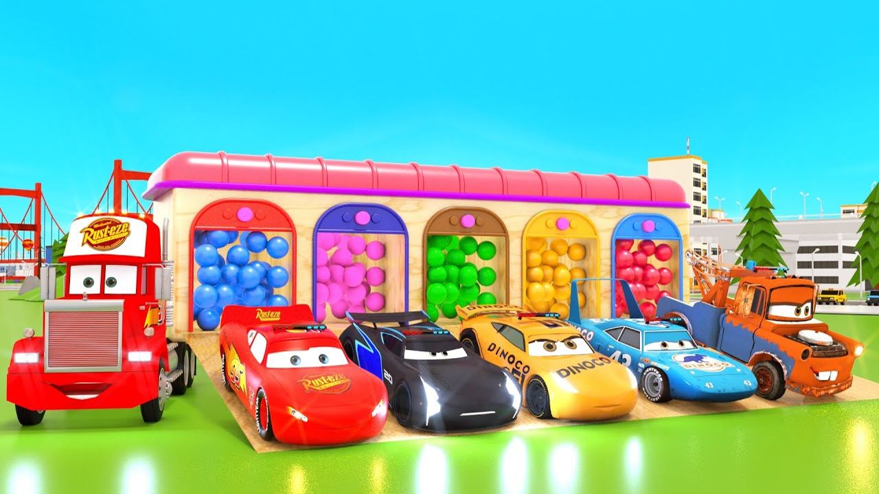 Учим цвета машинок Маккуина, грузовика Мак и уличных транспортных средств — мультфильм про Маккуина