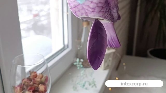 Подвесное украшение-колокольчик ПОПУГАЙ КОРЕЛЛА ФИОЛЕТОВЫЙ, керамика, 20 см, 016266-29-1.