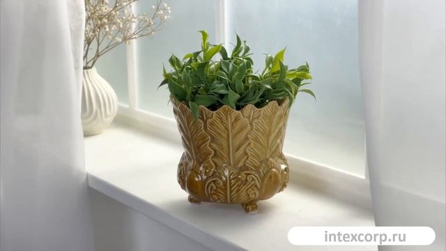 Декоративная ваза-кашпо ФОЛЬЯЖ, керамика, песочная, 13 см, 1100909A779