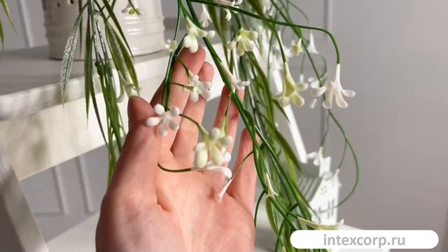 Искусственное растение в горшке ЦВЕТОЧНЫЙ РУЧЕЙ, белый, 69 см, 5010073