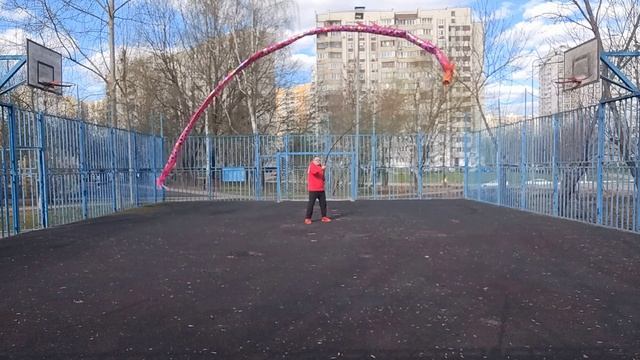 Упражнения с 9-ти метровой лентой Дракона на телескопическом шесте (5)