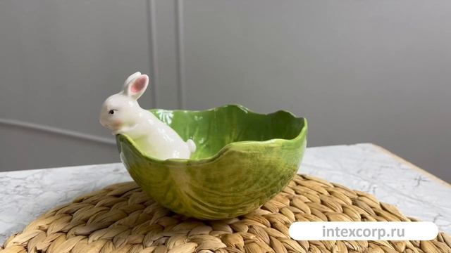 Декоративное блюдо ЗАЙЧИК И КАПУСТА, керамика, 14 см, 019868-71