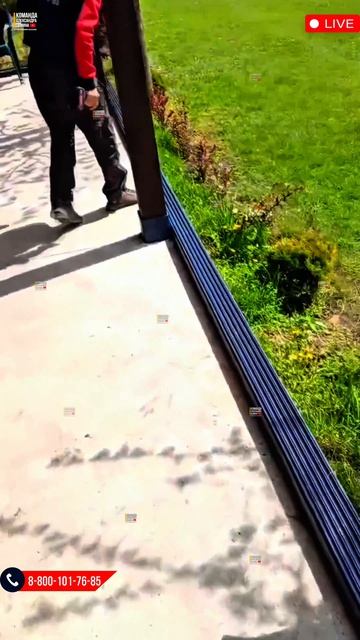 Монтаж безрамного остекления на огромной беседке