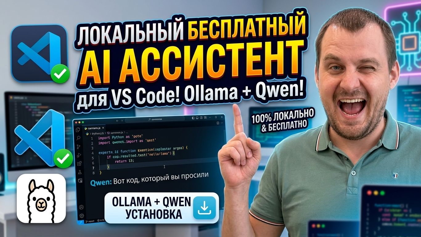 Локальный бесплатный AI-ассистент для разработки в VS Code, установка Ollama + Qwen