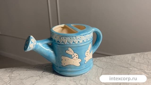 Декоративная лейка ЗАЙКИ ПОЛИВАЙКИ, керамика, голубая, 22 см, XPA14000091-2