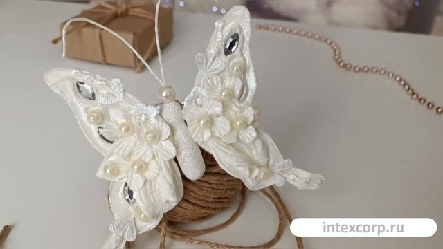 Елочное украшение БАБОЧКА ФЛОРИС кремовая, на клипсе, 12 см, 1051756-1