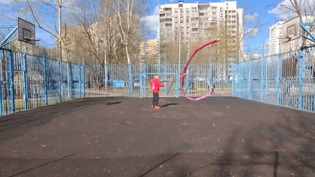 Упражнения с 9-ти метровой лентой Дракона на телескопическом шесте (4)