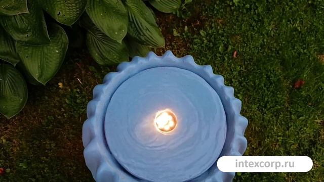 Декоративный садовый фонтан-вазон ФЕССАЛИЯ, искусственный камень, лазурный, тёплая белая LED, 892921