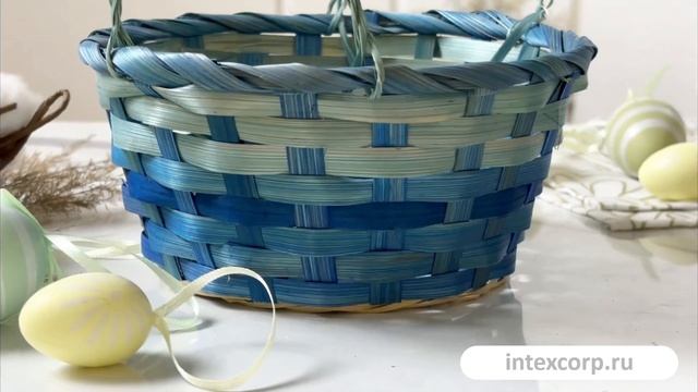 Декоративная корзина ЯРКАЯ МЕЛОДИЯ, натуральный бамбук, синий, 17х9 см, ATV000410-4