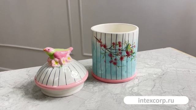 Декоративная ёмкость для хранения ПТИЦЫ В САДУ, керамика, 21 см, 019786-29