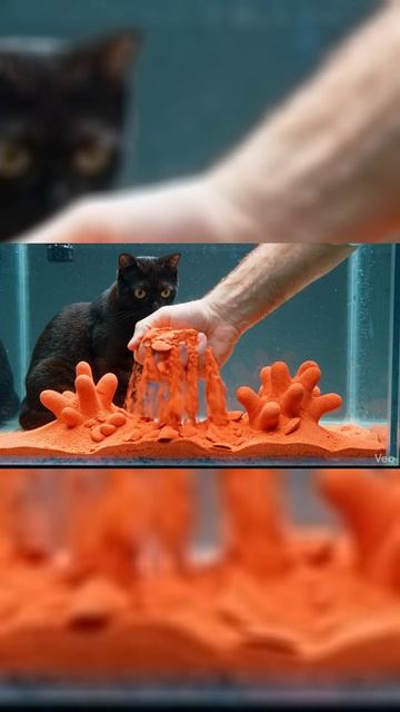 Песок, который боится воды 🐾⏳ (Истер в шоке) | Magic Hydrophobic Sand vs Cat #shorts #magic