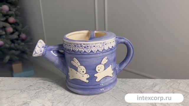 Декоративная лейка ЗАЙКИ ПОЛИВАЙКИ, керамика, фиолетовая, 22 см, XPA14000091-3