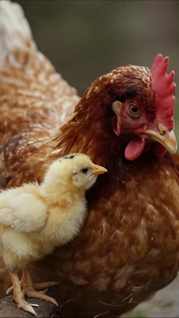 Мама-курица и её цыплёнок #животные #сельское_хозяйство #уходзацыплятами