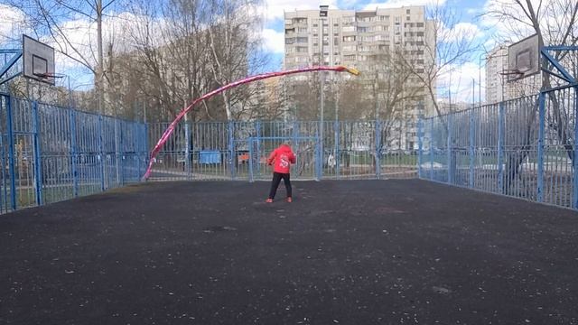 Упражнения с 9-ти метровой лентой Дракона на телескопическом шесте (6)