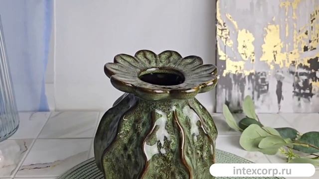 Декоративная ваза ЭБИГЕЙЛ, оливковая, 18 см, 1178880