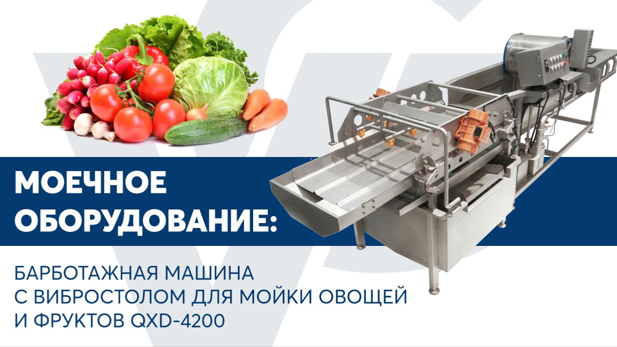 Барботажная машина с вибростолом для мойки овощей и фруктов QXD-4200