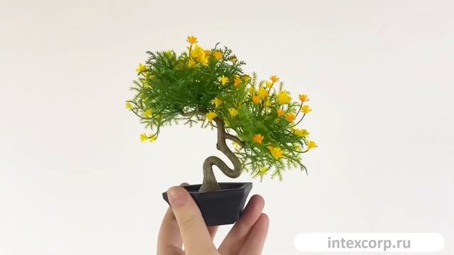Искусственное растение в горшке ЦВЕТУЩИЙ БОНСАЙ МИНИ двойной, жёлтый, 14 см, 5010114