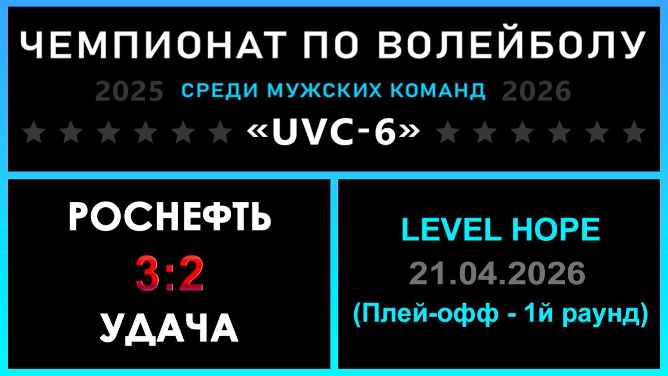 Роснефть - Удача, UVC-6 (Мужчины) - LEVEL HOPE (Плей-офф - 1й раунд)