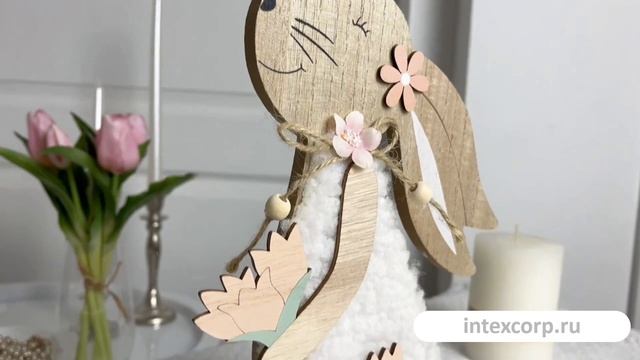 Декоративная фигура ЗАЙКА АББИ С ПАСХАЛЬНЫМ ЯЙЦОМ, дерево, 25х19 см, GR8000530-1