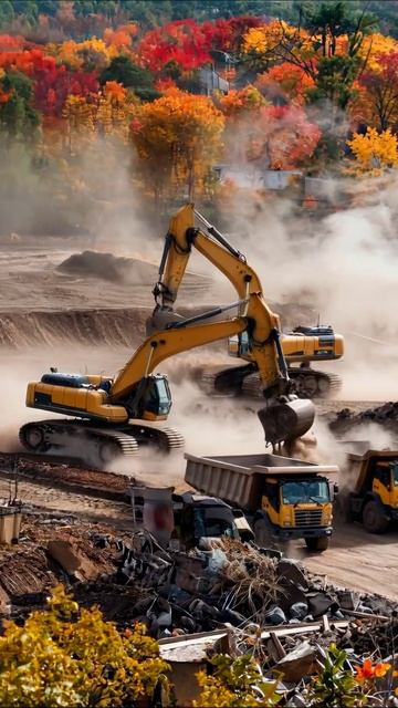 Строительная техника в осеннем пейзаже #строительство #техника #осень