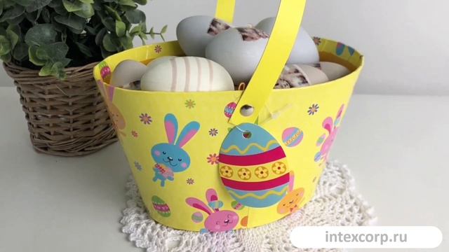 Декоративная пасхальная корзина ЯРКАЯ ПАСХА, бумага, жёлтая, 20х12 см, KBD000080-2