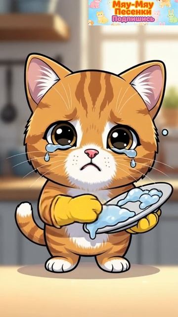 Котёнок Гав моет посуду | Поставь лайк, чтобы Лена отпустила его отдыхать 🍽️😿