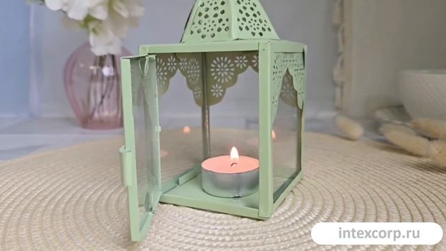 Декоративный подсвечник-фонарь МАГРИБ, металл, стекло, зелёный, 17 см, A65006000-2