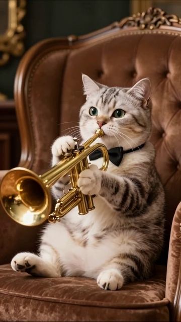 Кот-музыкант: играем на трубе! #кот #музыка
