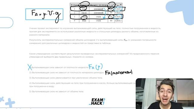 Ученик провел эксперимент по изучению выталкивающей силы действующей на тело полностью - 26370