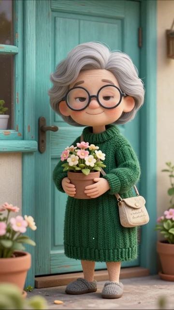 Моя любимая бабушка с цветами #бабушка #анимация #цветы