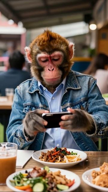 Обед с обезьяной: необычное застолье #юмор #животные