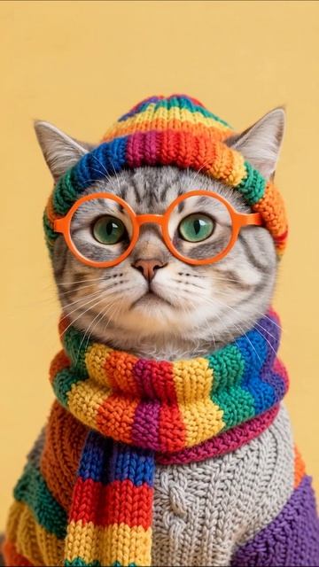 Модный кот в свитере и шапке! #кот #мода #забавныеживотные