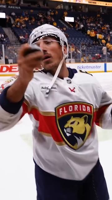 Marchand snags a puck for a lucky fan