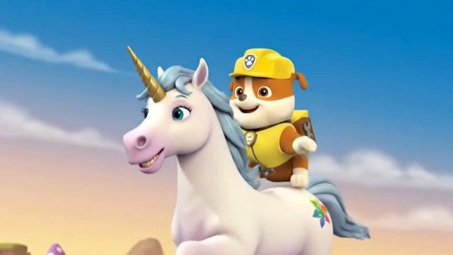 Щенячий патруль Скай Маршал Эверест Гончик Крепыш и Роки катаются на единорогах. Для детей!