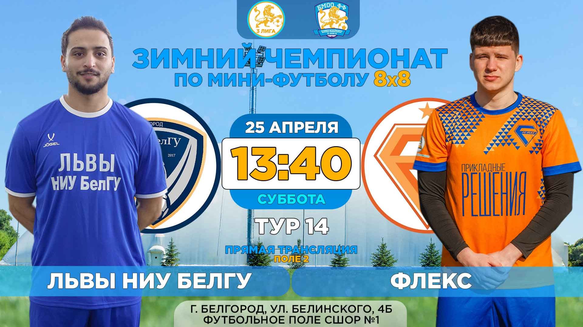  Зимний Чемпионат Белгорода 8x8  14 тур. 25.04.2026.  Львы НИУ БелГУ - Флекс 3 лига
