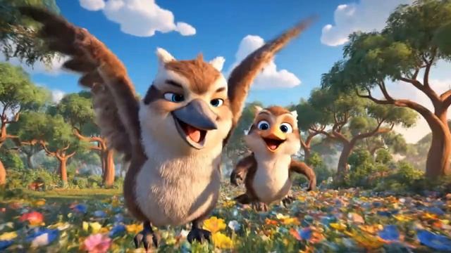 Веселая детская песенка про птичку Кукабара. Детская песня. Детский мультик. Мультфильм.