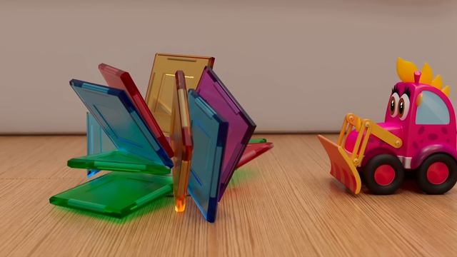 Машинки Мокас строят из магнитных блоков горку! Новая серия мультика про машинки