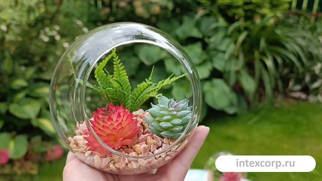 Флорариум-шар с искусственными растениями ЛАБДИ 13х12 см   HZ1953390-3